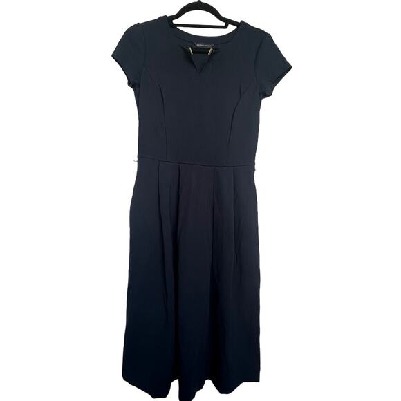 Brooks Brothers Womens Navy Blue Short Sleeve V-Neck Midi Dress Size 2 - Picture 1 of 12